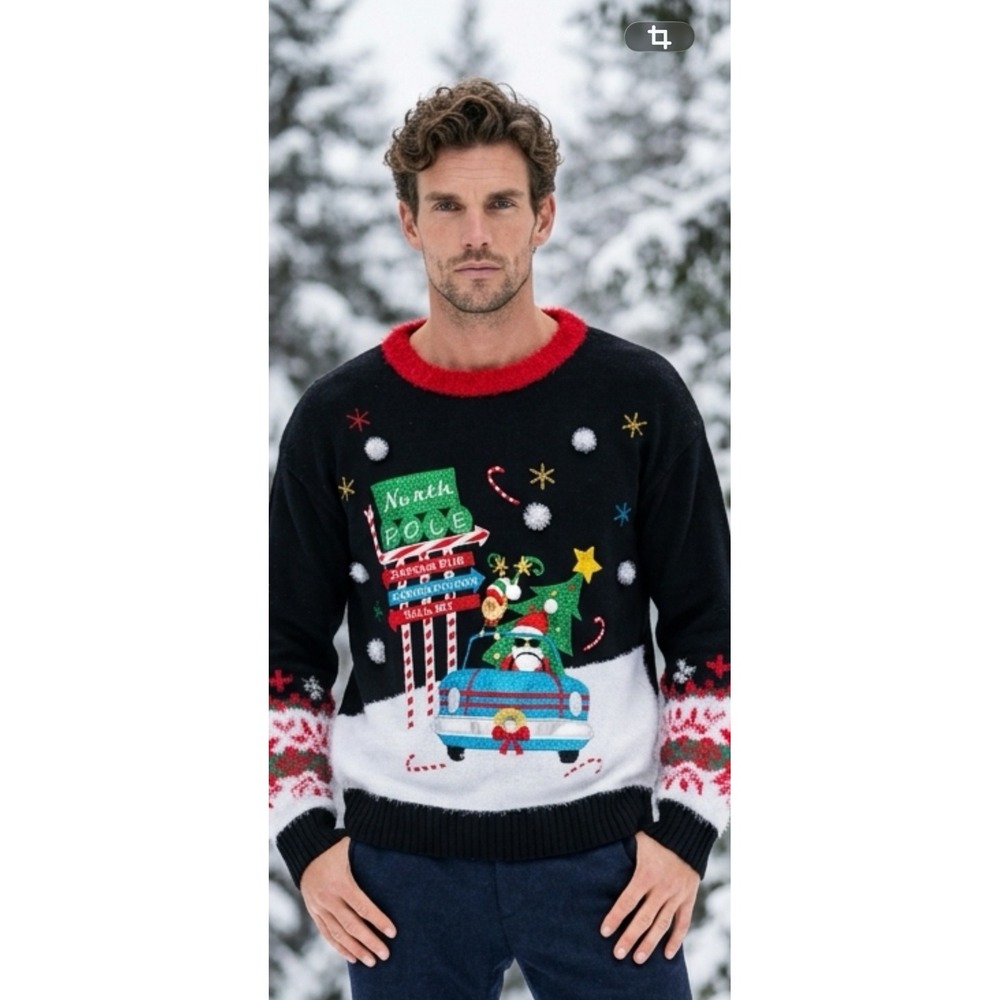 Holiday Time Mens North Pole Santa Convertible Ugly Christmas Sweater Large